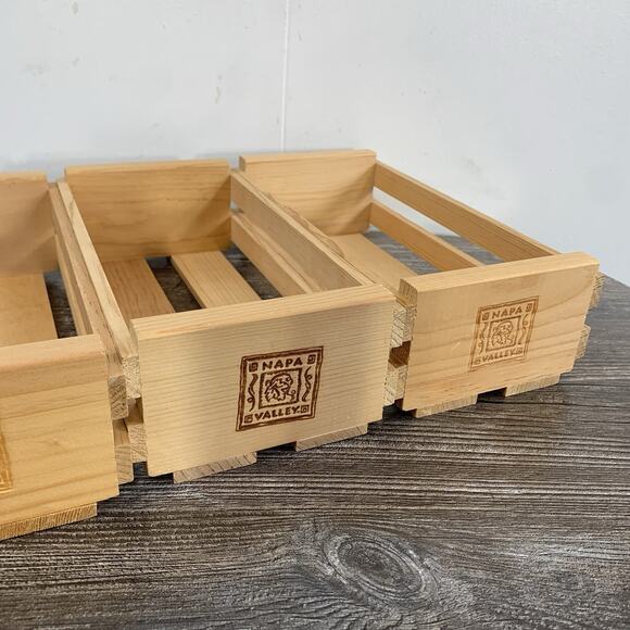 Vtg Napa Valley Box Wood CASSETTE Tape CRATE Lot Of 4 - Picture 3 of 7